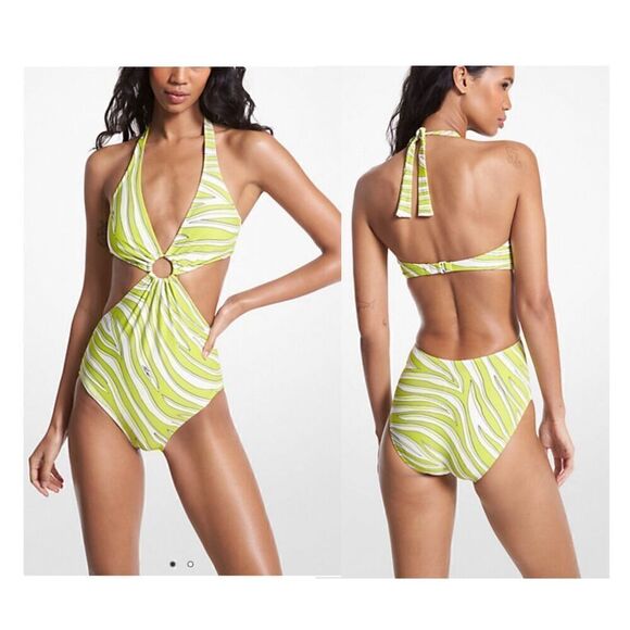 Michael Kors Zebra Print Cutout Swimsuit - Picture 1 of 7